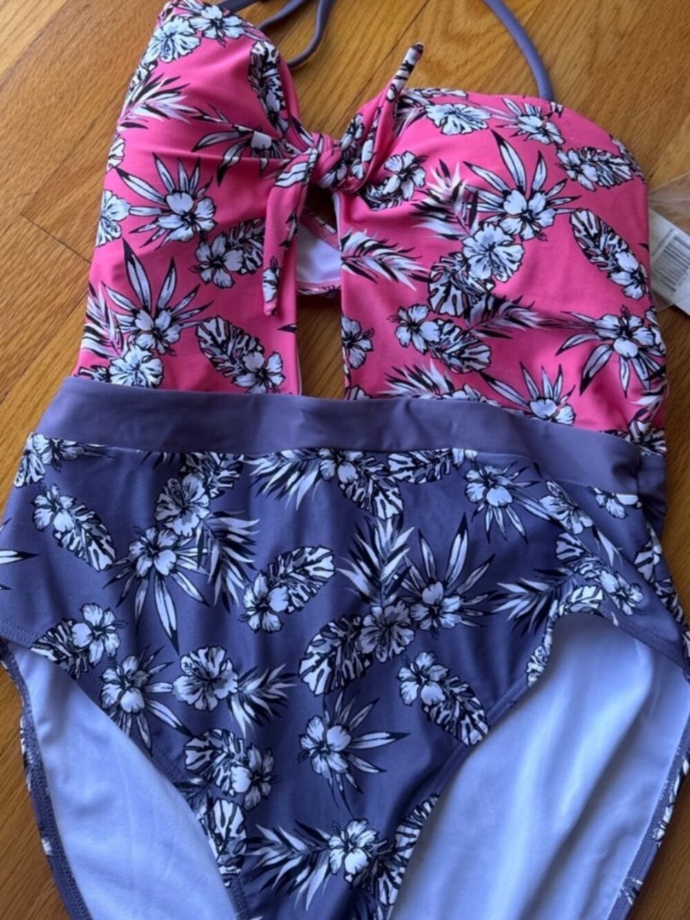 NWT Ninety Six Degrees One Piece Swimsuit Floral Twist Front Halter Size XL